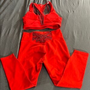 Fabletics Limited Edition Red leopard detailed Sports Bra and Leggings Set